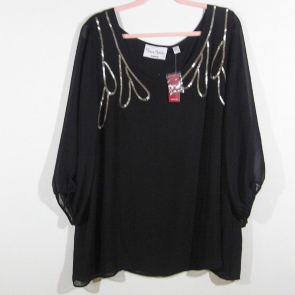 NWT AVENUE MODERN METALLICS BLACK WITH SILVER SEQUINS TUNIC BLOUSE 32/24 OR 3X